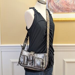 Y2K Claire's Shimmery Metallic Silver Grommet Strap Small Crossbody Cargo Bag